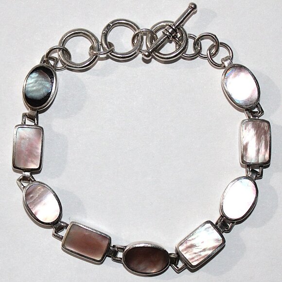 Jewelry - Sterling Silver Mother of Pearl Toggle Clasp Bracelet 8.5 Inches 22 Grams